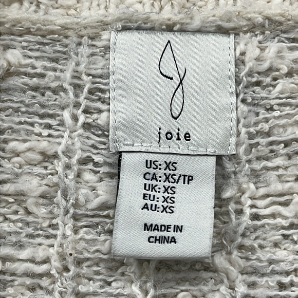 Joie Intarsia Long Wool Blend Open Cardigan in Grey Cream Oversized XS - Picture 3 of 9